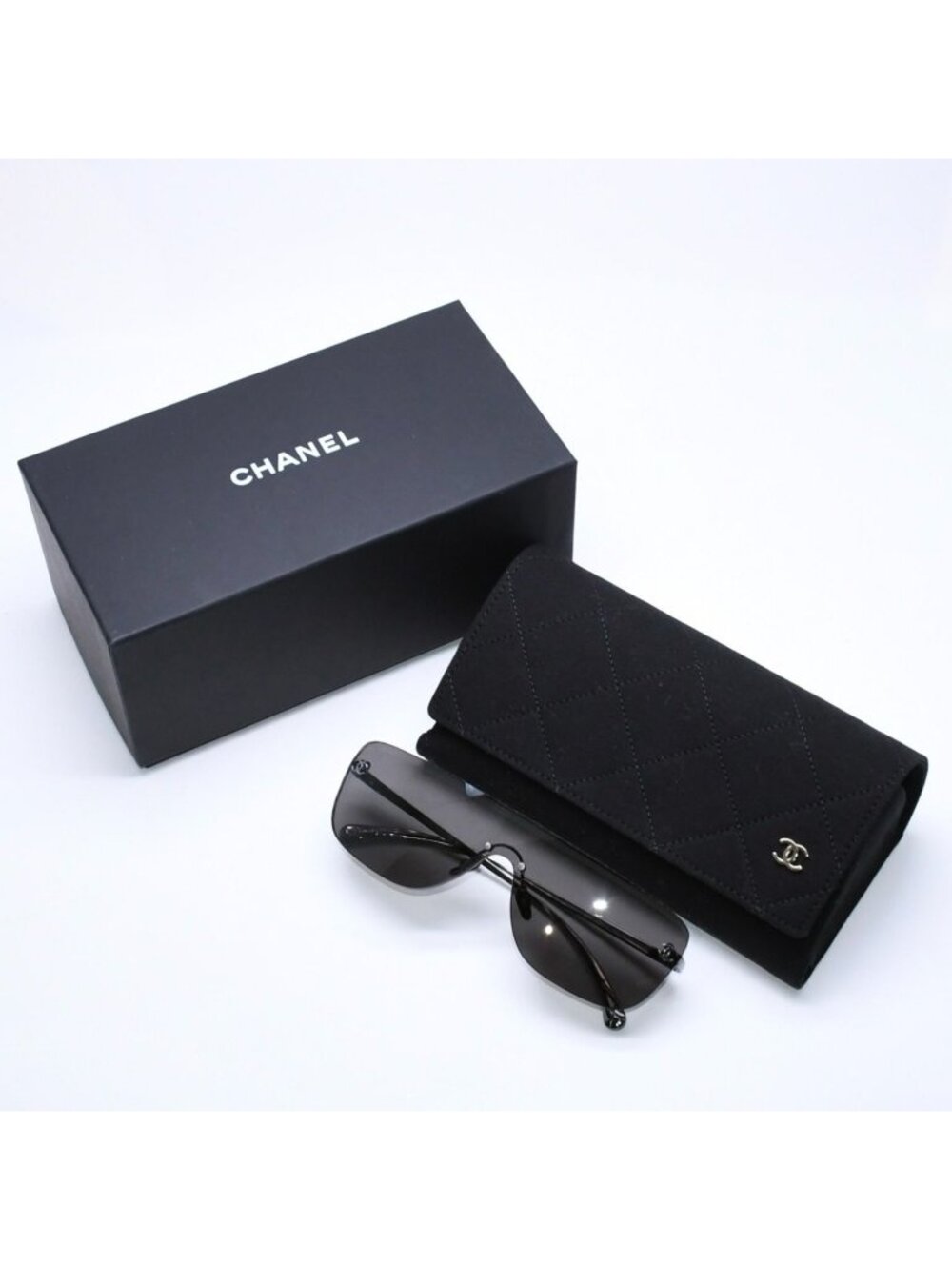 Chanel Shield Shape Sunglasses CC Logo Acetate Black Eyewear